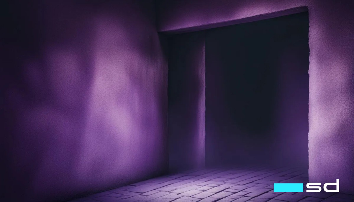 Artistic rendering of what the jump room may have looked like, an ominous room with a purple hue